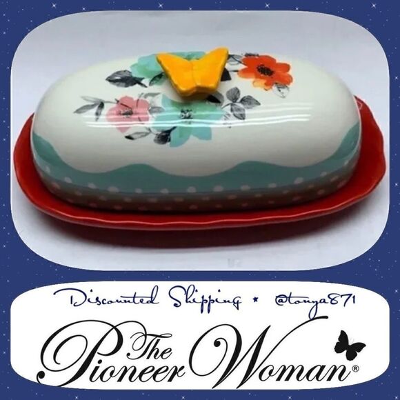 🦋 EUC Pioneer Woman Flea Market Butter Dish - Picture 3 of 6